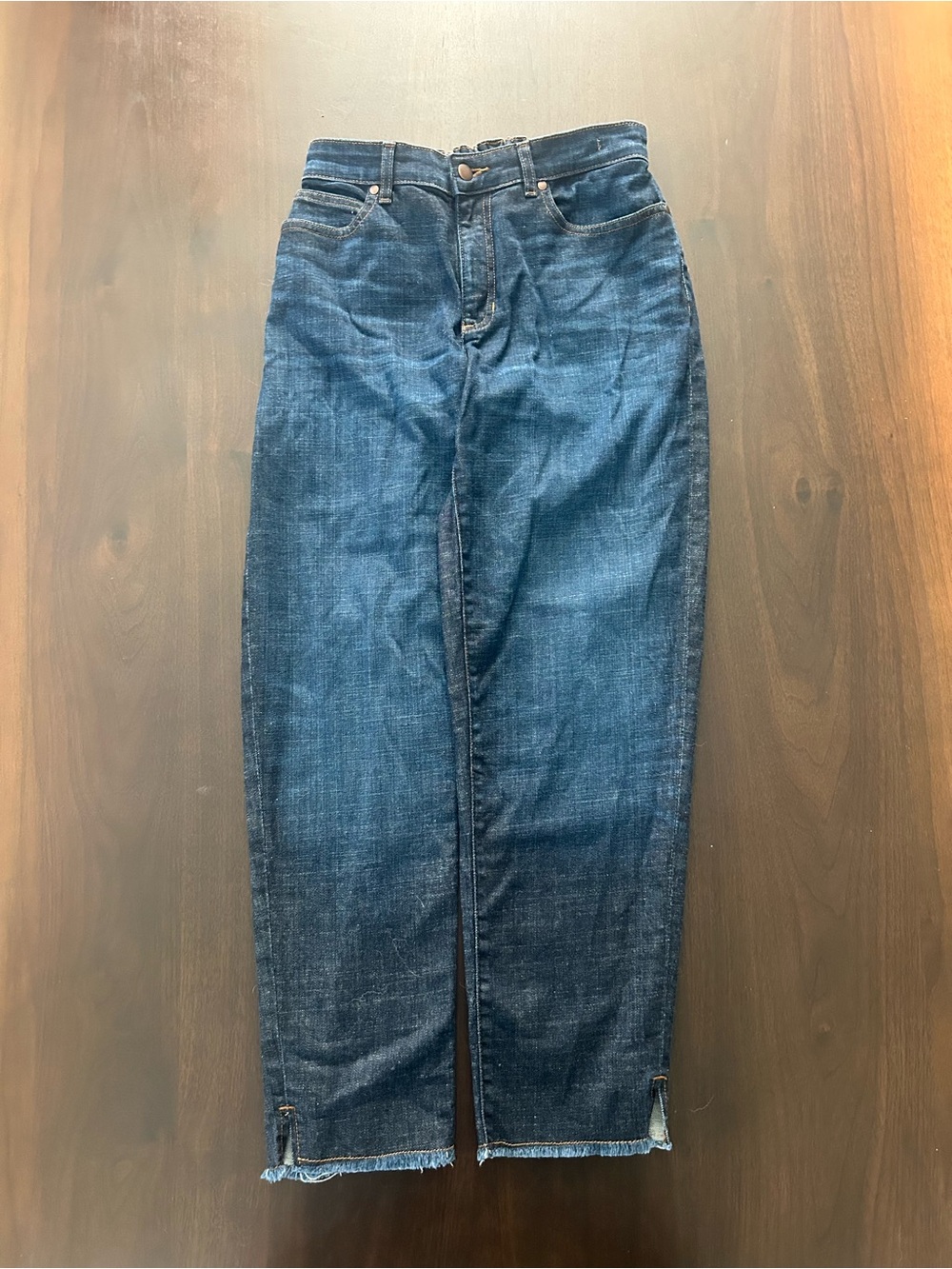 Eileen Fisher Organic Cotton Stretch Denim Ankle Jeans Raw Hem Slit F18BD